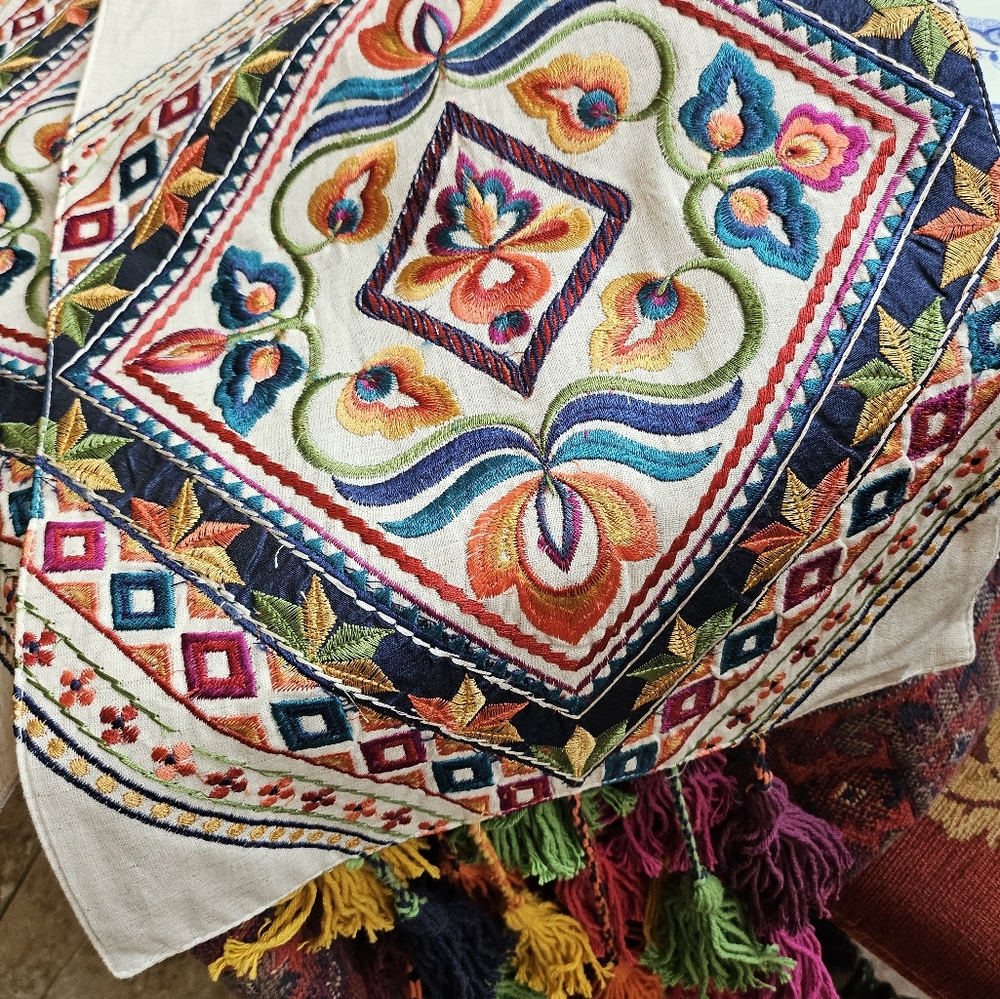 Colorful Embroidered Table Runner
